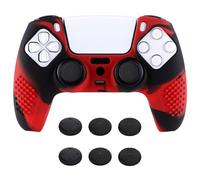 eXtremeRate PlayVital 3D Studded Edition Anti-Slip Silicone Cover Skin for ps5 Controller, Soft Rubber Case Protector for ps5 Wireless Controller with Thumb Grip Caps - Red & Black