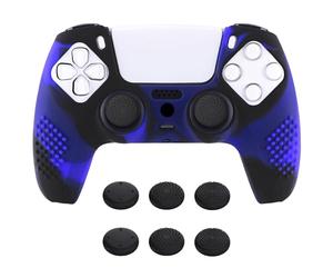 eXtremeRate PlayVital 3D Studded Edition Anti-Slip Silicone Cover Skin for ps5 Controller, Soft Rubber Case Protector for ps5 Wireless Controller with Thumb Grip Caps - Blue & Black
