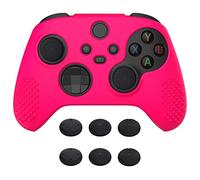 eXtremeRate PlayVital 3D Studded Edition Anti-Slip Silicone Cover Skin for Xbox Series X Controller, Soft Rubber Case Protector for Xbox Series S Controller with Black Thumb Grip Caps - Bright Pink