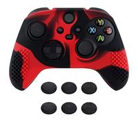 eXtremeRate PlayVital 3D Studded Edition Anti-Slip Silicone Cover Skin for Xbox Series X Controller, Soft Rubber Case Protector for Xbox Series S Controller with Black Thumb Grip Caps - Red & Black