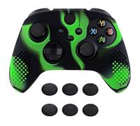 eXtremeRate PlayVital 3D Studded Edition Anti-Slip Silicone Cover Skin for Xbox Series X Controller, Soft Rubber Case Protector for Xbox Series S Controller with Black Thumb Grip Caps - Green & Black