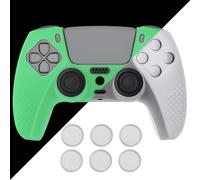 eXtremeRate PlayVital 3D Studded Edition Silicone Cover Skin for ps5 Wireless Controller, Controller Skin Cover Rubber Protector with Thumb Grip Caps - Glow in Dark Green
