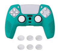 eXtremeRate PlayVital Aqua Green 3D Studded Edition Anti-slip Silicone Cover Skin for ps5 Controller, Soft Rubber Case for ps5 Wireless Controller with 6 White Thumb Grip Caps