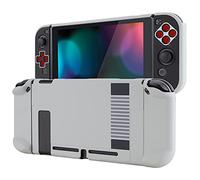 eXtremeRate PlayVital Back Cover for Nintendo Switch Console, NS Joycon Handheld Controller Protector Hard Shell, Dockable Protective Case with Red ABXY Direction Button Caps - Classics NES Style