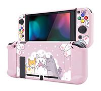 eXtremeRate PlayVital Back Cover for Nintendo Switch Console, Separable Protector Hard Shell for Joycon, Dockable Protective Case with Colorful ABXY Direction Button Caps - Hungry Kitties