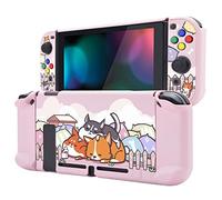 eXtremeRate PlayVital Back Cover for Nintendo Switch Console, Separable Protector Hard Shell for Joycon, Dockable Protective Case with Colorful ABXY Direction Button Caps - Sleeping Shiba Inu Puppies