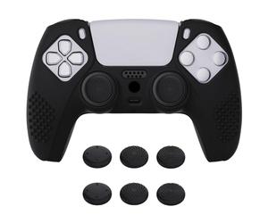 eXtremeRate PlayVital Black 3D Studded Edition Anti-slip Silicone Cover Skin for ps5 Controller, Soft Rubber Case Protector for ps5 Wireless Controller with 6 Black Thumb Grip Caps