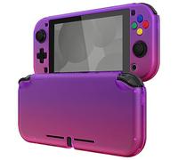eXtremeRate PlayVital Black Protective Grip Case for Nintendo Switch Lite, Hard Cover for Switch Lite - Screen Protector & Thumb Grips & Buttons Caps Stickers Included - Clear Atomic Purple Rose Red