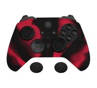 eXtremeRate PlayVital Black & Red Soft Anti-Slip Silicone Cover Skins for Xbox One Elite Controller Series 2, Custom Protective Case for Xbox Elite Series 2 Core Controller with Thumb Grips
