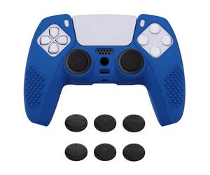 eXtremeRate PlayVital Blue 3D Studded Edition Anti-slip Silicone Cover Skin for ps5 Controller, Soft Rubber Case Protector for ps5 Wireless Controller with 6 Black Thumb Grip Caps