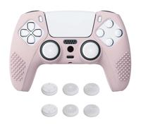 eXtremeRate PlayVital Cherry Blossoms Pink 3D Studded Edition Anti-slip Silicone Cover Skin for ps5 Controller, Soft Rubber Case for ps5 Wireless Controller with 6 White Thumb Grip Caps