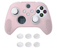 eXtremeRate PlayVital Cherry Blossoms Pink 3D Studded Edition Anti-slip Silicone Cover Skin for Xbox Series X Controller, Soft Rubber Case for Xbox Series S Controller with 6 White Thumb Grip Caps