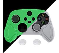 eXtremeRate PlayVital Glow in Dark Green Samurai Edition Anti-Slip Controller Grip Silicone Skin, Ergonomic Soft Rubber Protective Case Cover for Xbox Series S/X Controller with Thumb Stick Caps
