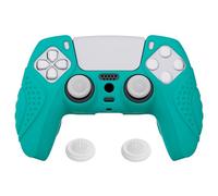 eXtremeRate PlayVital Guardian Edition Aqua Green Ergonomic Soft Anti-slip Controller Silicone Case Cover for ps5, Rubber Protector Skins with White Joystick Caps for ps5 Controller