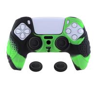 eXtremeRate PlayVital Guardian Edition Ergonomic Soft Anti-Slip Controller Silicone Case Cover for ps5, Rubber Protector Skins with Black Joystick Caps for ps5 Controller - Green & Black