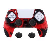 eXtremeRate PlayVital Guardian Edition Ergonomic Soft Anti-Slip Controller Silicone Case Cover for ps5, Rubber Protector Skins with Black Joystick Caps for ps5 Controller - Red & Black