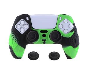 eXtremeRate PlayVital Guardian Edition Ergonomic Soft Anti-Slip Controller Silicone Case Cover for ps5, Rubber Protector Skins with Black Joystick Caps for ps5 Controller - Green & Black