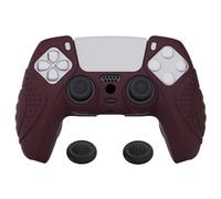 eXtremeRate PlayVital Guardian Edition Wine Red Ergonomic Soft Anti-slip Controller Silicone Case Cover for ps5, Rubber Protector Skins with Black Joystick Caps for ps5 Controller