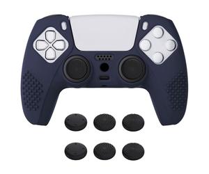 eXtremeRate PlayVital Midnight Blue 3D Studded Edition Anti-slip Silicone Cover Skin for ps5 Controller, Soft Rubber Case Protector for ps5 Controller with 6 Black Thumb Grip Caps