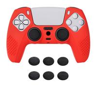 eXtremeRate PlayVital Passion Red 3D Studded Edition Anti-Slip Silicone Case Cover for ps5 Controller, Rubber Skin for ps5 Wireless Controller with 6 Black Thumb Grip Caps