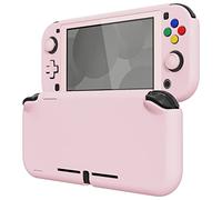 eXtremeRate PlayVital Protective Grip Case for Nintendo Switch Lite, Peach Blossom Pink Hard Cover Protector for Nintendo Switch Lite - 1 x White Border Tempered Glass Screen Protector Included