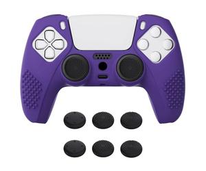 eXtremeRate PlayVital Purple 3D Studded Edition Anti-slip Silicone Cover Skin for ps5 Controller, Soft Rubber Case for ps5 Wireless Controller with 6 Black Thumb Grip Caps
