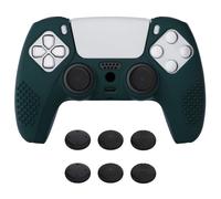 eXtremeRate PlayVital Racing Green 3D Studded Edition Anti-slip Silicone Cover Skin for ps5 Controller, Soft Rubber Case for ps5 Wireless Controller with 6 Black Thumb Grip Caps