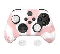 eXtremeRate PlayVital Samurai Edition Anti-Slip Controller Grip Silicone Skin, Ergonomic Soft Rubber Protective Case Cover for Xbox Series S/X Controller with Thumb Stick Caps - Pink White