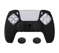 eXtremeRate PlayVital Samurai Edition Black Anti-slip Controller Silicone Skin for ps5, Ergonomic Soft Rubber Protective Case for ps5 Controller with Black Thumb Stick Caps