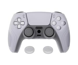 eXtremeRate PlayVital Samurai Edition Clear White Anti-Slip Controller Silicone Skin for ps5, Ergonomic Soft Rubber Protective Case for ps5 Controller with Clear White Thumb Stick Caps