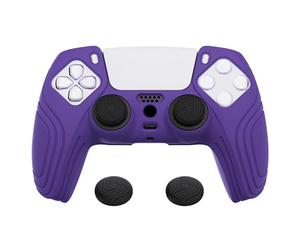 eXtremeRate PlayVital Samurai Edition Purple Anti-slip Controller Silicone Skin for ps5, Ergonomic Soft Rubber Protective Case for ps5 Controller with Black Thumb Stick Caps