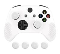 eXtremeRate PlayVital Soft Anti-Slip White Silicone Controller Cover Skins for Xbox One X and Black Thumb Grips Caps Protective Case for Xbox One S - Controller NOT Included