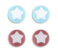 eXtremeRate PlayVital Star Design Cute Switch Thumb Grip Caps, Indian Red & Heaven Blue Joystick Caps for Nintendo Switch Lite, Silicone Analog Cover Thumbstick Grips for Switch OLED Joycon