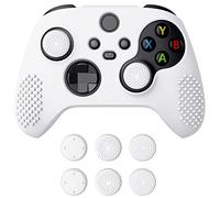 eXtremeRate PlayVital White 3D Studded Edition Anti-slip Silicone Cover Skin for Xbox Series X Controller, Soft Rubber Case Protector for Xbox Series S Controller with 6 White Thumb Grip Caps