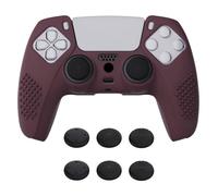 eXtremeRate PlayVital Wine Red 3D Studded Edition Anti-slip Silicone Cover Skin for ps5 Controller, Soft Rubber Case for ps5 Wireless Controller with 6 Black Thumb Grip Caps