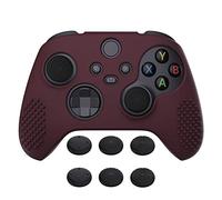 eXtremeRate PlayVital Wine Red 3D Studded Edition Anti-slip Silicone Cover Skin for Xbox Series X Controller, Soft Rubber Case Protector for Xbox Series S Controller with 6 Black Thumb Grip Caps