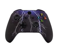 eXtremeRate Purple Thunder Storm Patterned Faceplate Cover, Soft Touch Front Housing Shell Case, Comfortable Soft Grip Replacement Kit for Xbox One X & One S Controller