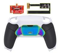 eXtremeRate Rainbow Aura Blue Purple Real Metal Buttons (RMB) RISE Remap Kit for PS5 Controller BDM-010 020, Black Rubberized Grip White Back Shell, Upgraded Remapable Back Buttons for PS5 Controller