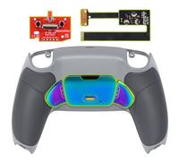 eXtremeRate Rainbow Aura Blue Purple Real Metal Buttons RMB RISE Remap Kit for PS5 Controller BDM-010 020, Gray Rubberized Grip New Hope Gray Back Shell, Upgraded Board Back Buttons for PS5 Controller
