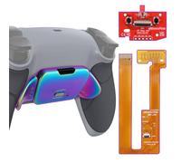 eXtremeRate Rainbow Aura Blue Purple Real Metal Buttons (RMB) RISE Remap Kit for ps5 Controller BDM-030 040 050 with Gray Rubberized Grip New Hope Gray Back Shell, Upgraded Back Buttons for ps5