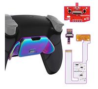 eXtremeRate Rainbow Aura Blue Purple Real Metal Buttons RMB RISE V3 Remap Kit for PS5 Controller BDM-030 040 050, Black Rubberized Grip Back Shell Upgraded Programable Back Buttons for PS5 Controller