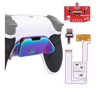 eXtremeRate Rainbow Aura Blue Purple Real Metal Buttons RMB RISE V3 Remap Kit for PS5 Controller BDM-030 040 050, Black Rubberized Grip White Bottom Shell Programable Back Buttons for PS5 Controller