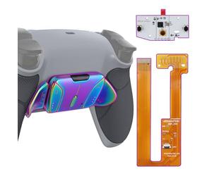 eXtremeRate Rainbow Aura Blue Purple Real Metal Buttons RMB RISE4 Remap Kit for ps5 Controller BDM-030 040 050, Gray Rubberized Grip New Hope Gray Back Shell, Upgrade Board Back Buttons for ps5