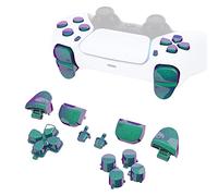 eXtremeRate Replacement D-pad R1 L1 R2 L2 Triggers Share Options Face Buttons, Chameleon Green Purple Full Set Buttons Compatible with ps5 Controller BDM-020
