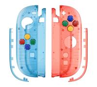 eXtremeRate Replacement Shell Buttons for Joycon 2, Clear Blue & Orange Custom Housing Faceplate Case + Decorative Strips + ABXY Direction Keys Tools for Nintendo Switch 2 Controller - Essence Version