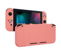 eXtremeRate Soft Touch Grip Backplate for Nintendo Switch Console, NS Joy con Handheld Controller Housing with Colorful Buttons, DIY Replacement Shell for Nintendo Switch - Coral