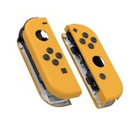 eXtremeRate Soft Touch Grip Caution Yellow Joy con Handheld Controller Case w/Full Set Buttons, Replacement Shell for Nintendo Switch Joycon & Switch OLED Joy con