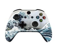 eXtremeRate Soft Touch The Great Wave Front Housing Shell Case, Comfortable Patterned Replacement Kit Faceplate Cover for Microsoft Xbox One S & Xbox One X Controller