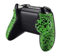 eXtremeRate Textured Green Back Panels, Comfortable Non-slip Side Rails, 3D Splashing Handles, Game Improvement Replacement Parts for Xbox One X & One S Controller