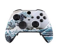 eXtremeRate The Great Wave Patterned Faceplate Cover, Soft Touch Front Housing Shell Case Replacement Kit for Xbox One Elite Series 2 Controller Model 1797 - Accent Rings Included